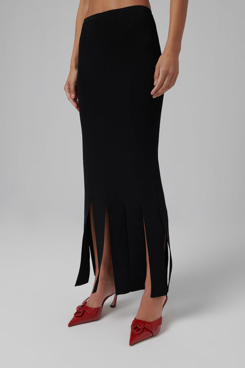 Black Pleat Midi Skirt