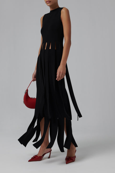 Black Pleat Midi Skirt