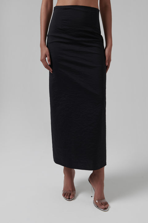 Black Lettuce-Edge Stretch Maxi Skirt