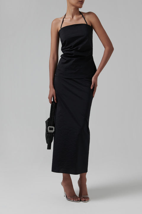 Black Lettuce-Edge Stretch Maxi Skirt