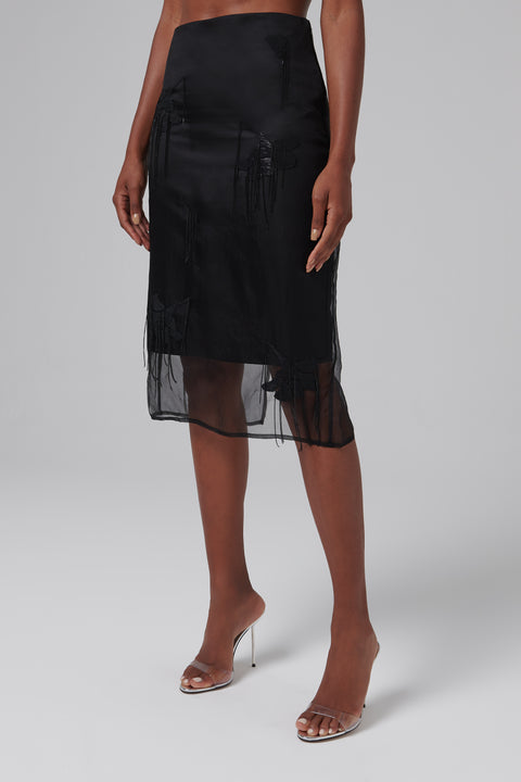 Black Embellished Tulip Organza Skirt