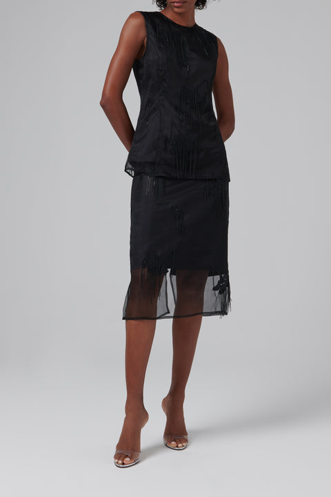 Black Embellished Tulip Organza Skirt