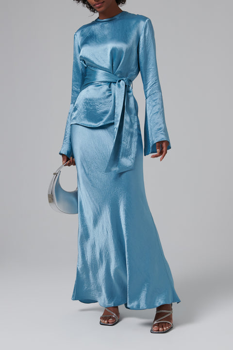 Blue Fea Fluted Maxi Skirt