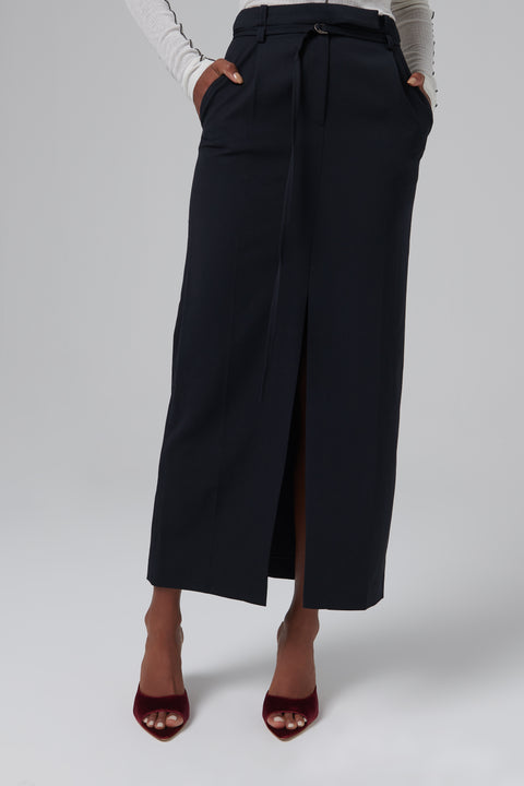 Blue Front Slit Maxi Skirt