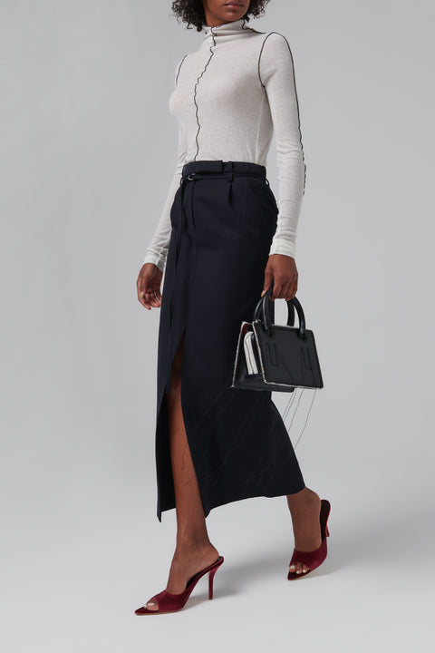 Blue Front Slit Maxi Skirt