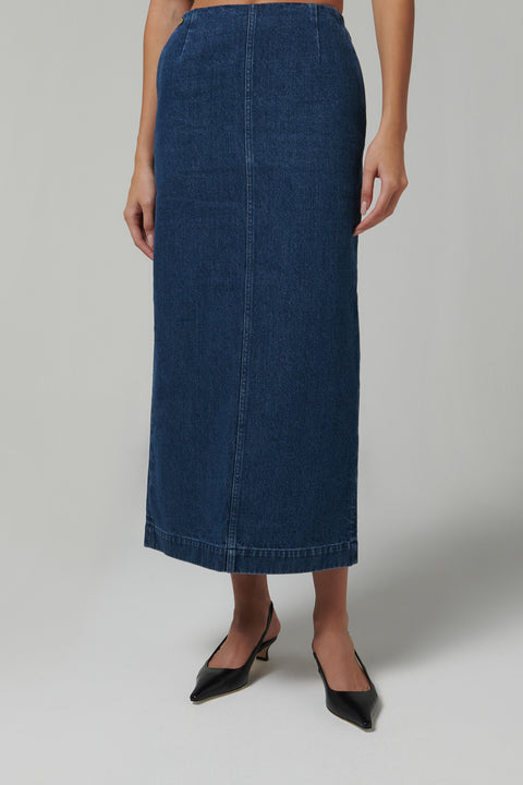 Blue Column Maxi Denim Skirt