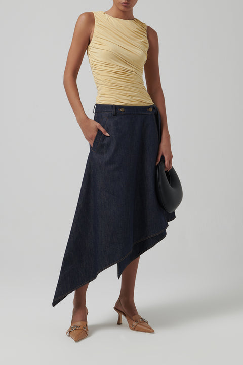 Blue Asymmetrical Wrap Denim Skirt