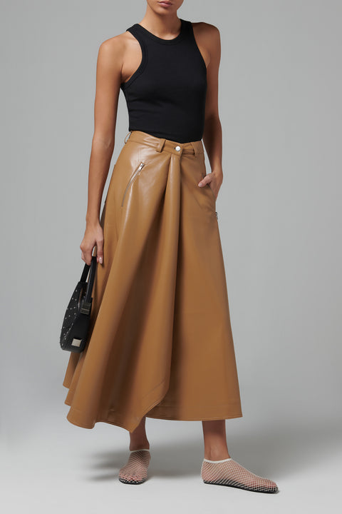 Brown Neith A-Line Vegan Leather Skirt
