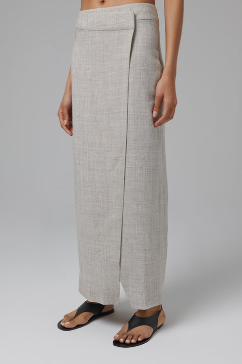 Grey Overlap Midi Skirt