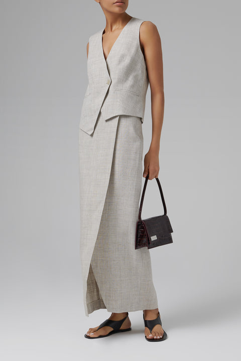 Grey Overlap Midi Skirt