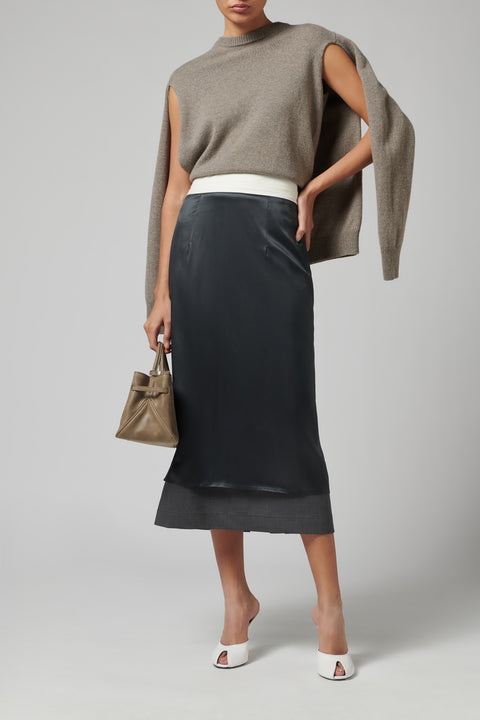 Grey Inside-Out Midi Skirt