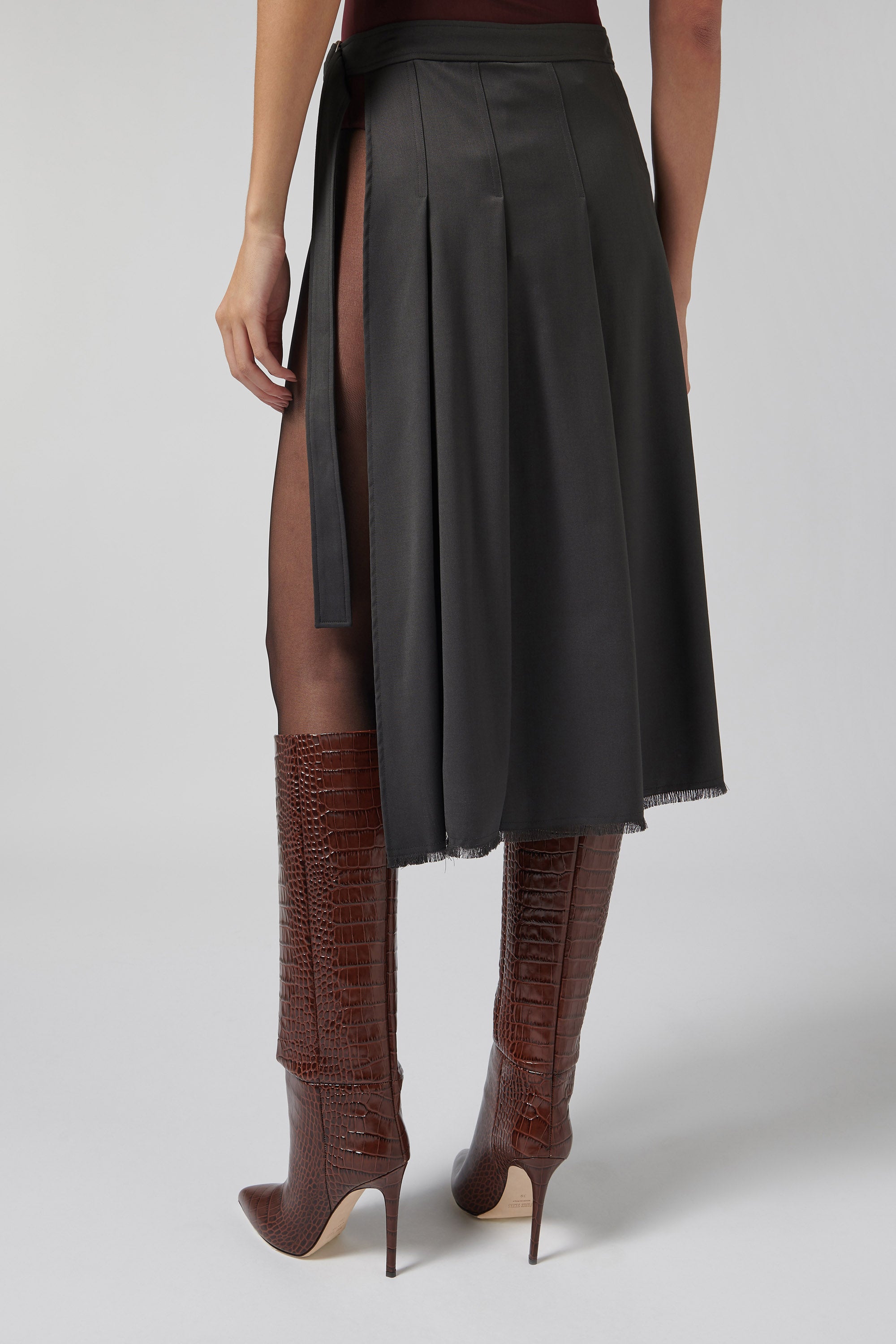 LVIR Grey Wool Pleat Layered Skirt
