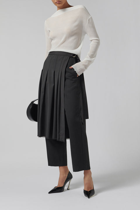 Grey Wool Pleat Layered Skirt