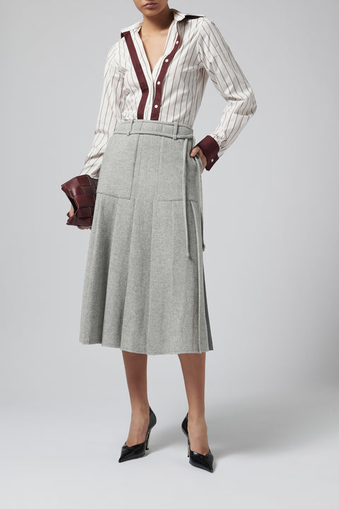 Grey Belt Kilt Wool Midi Skirt