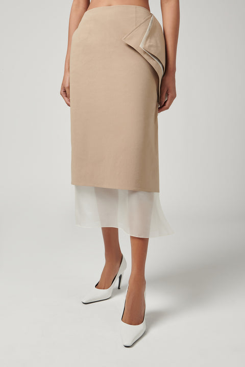 Khaki Lilac Midi Skirt