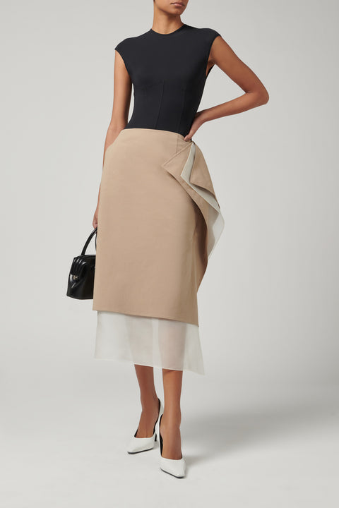 Khaki Lilac Midi Skirt