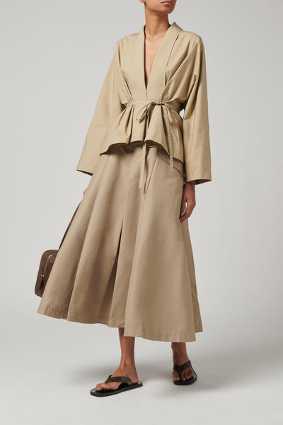 スカート OPENYY PLEATS LAYERED POCKET BELT, KHAKI The Loom Atelier Khaki Box Pleats Pocket Skirt