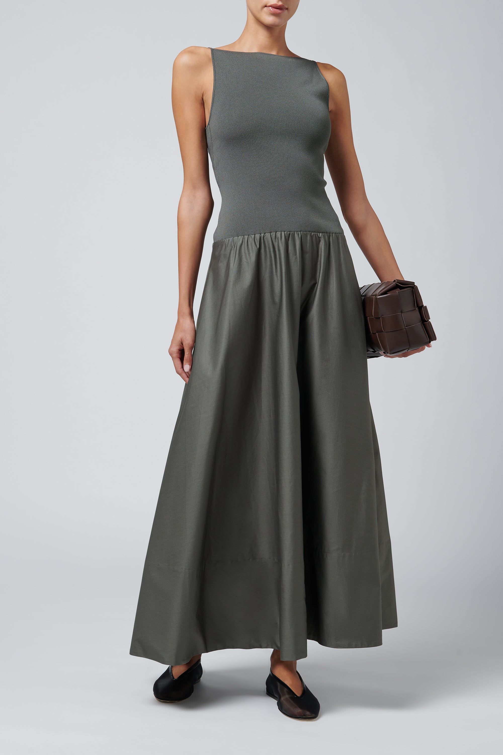St. Agni Khaki Backless Circle Hem Dress