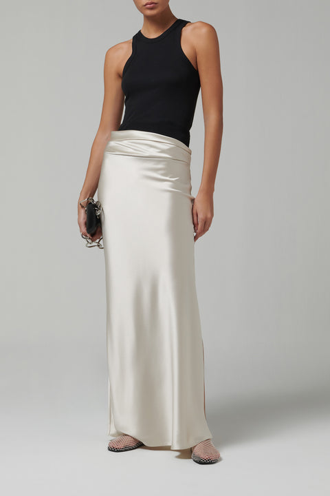 White High Waisted Maxi Skirt