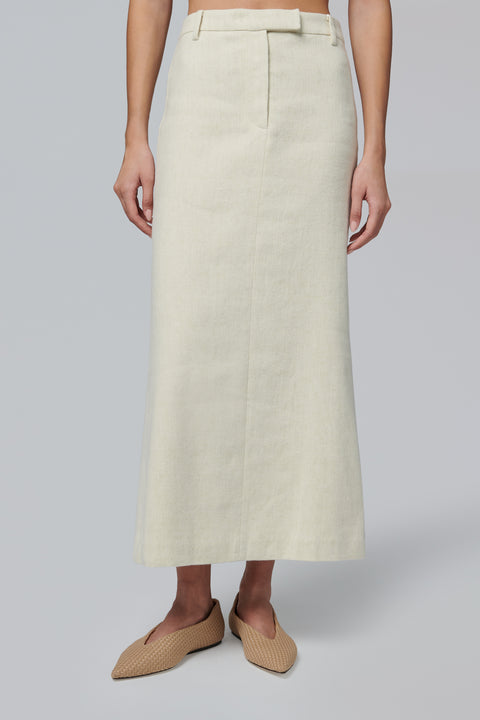 White Wool Blend Column Skirt