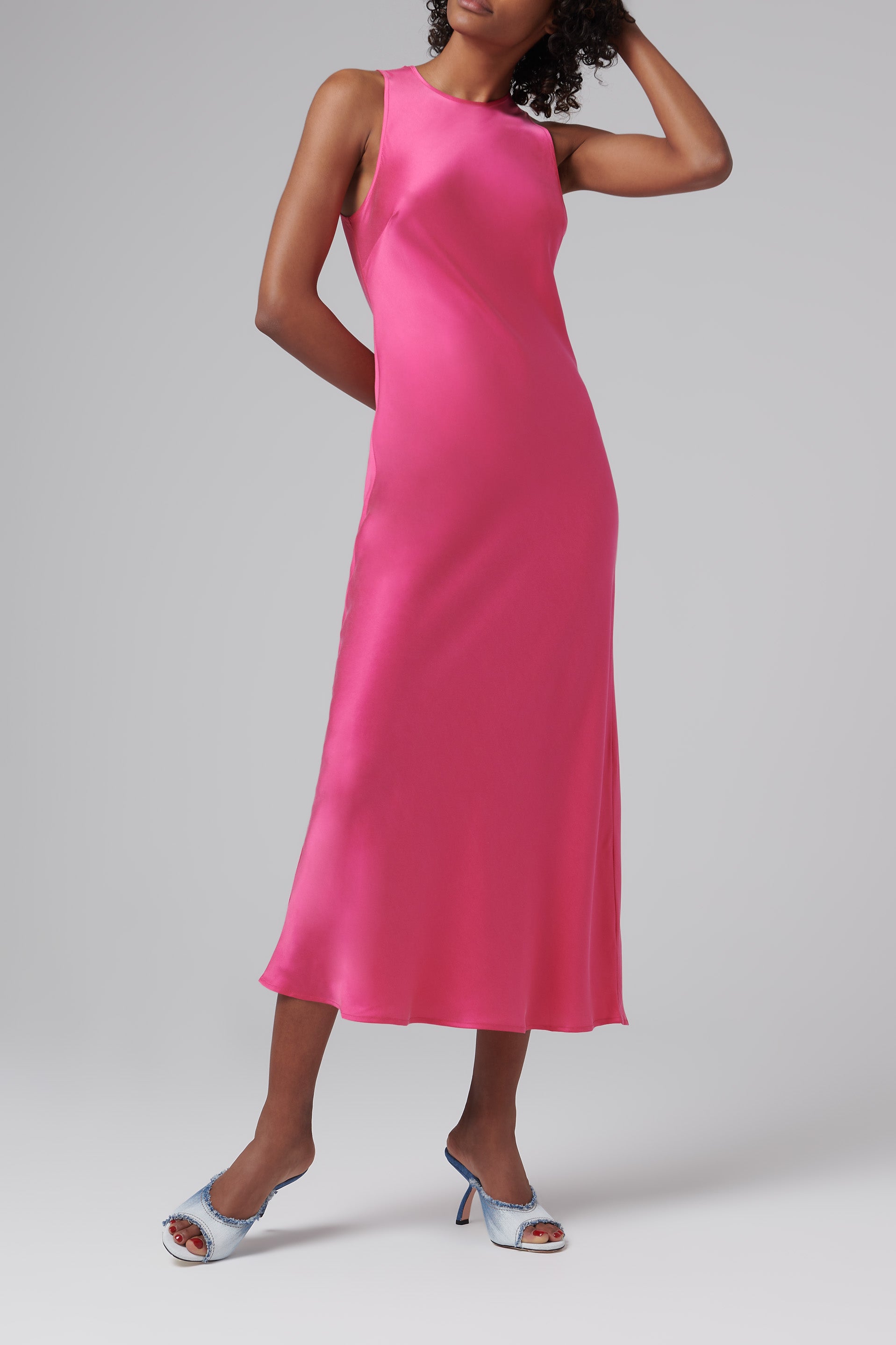 Valencia Dress Hot Pink Silk Charmeuse - L Valencia Dress Hot Pink Silk Charmeuse - L