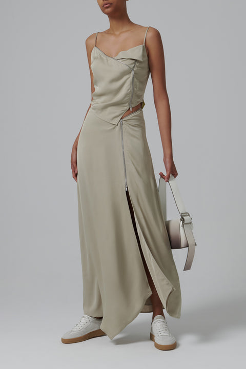 Beige Zorka Zipper Detail Sleeveless Top