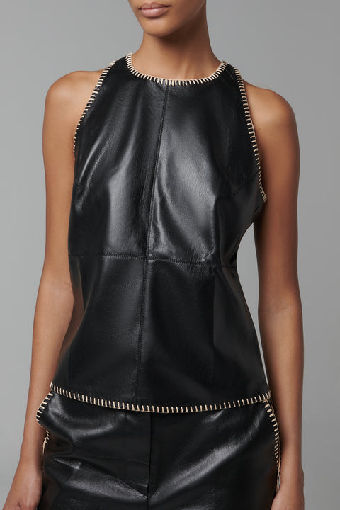 Nanushka Black Raffia Stitch Tank Top