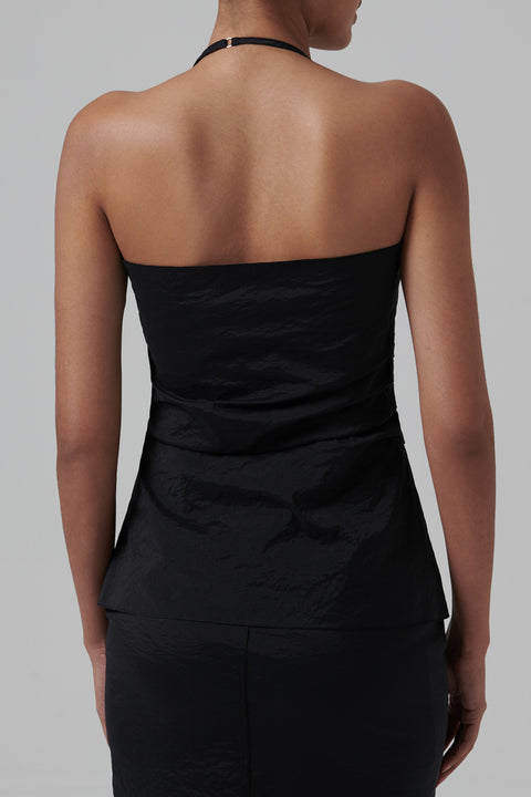 Black Lettuce-Edge Draped Blouse