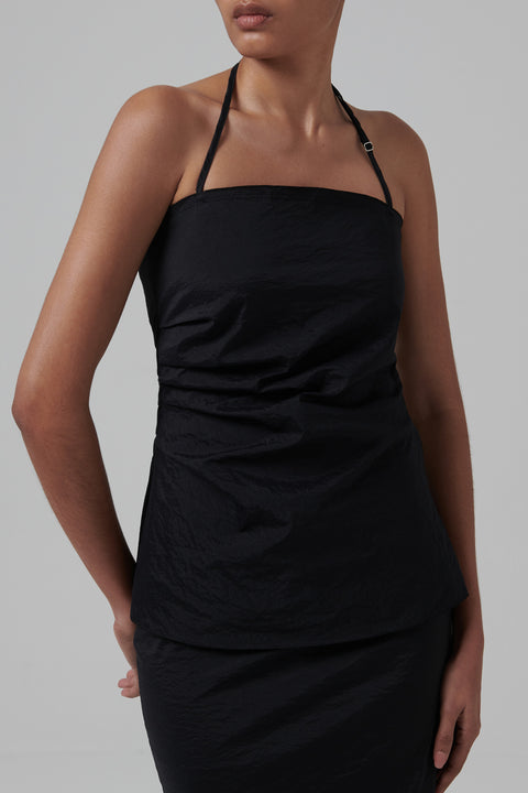 Black Lettuce-Edge Draped Blouse