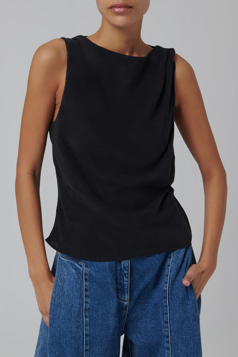 Black Draped Cowl Top
