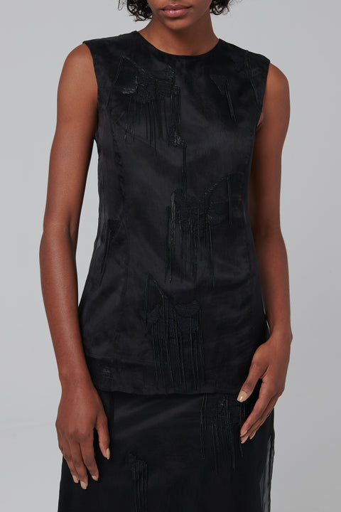 Black Embellished Tulip Organza Top