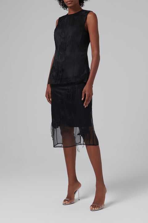 Black Embellished Tulip Organza Top
