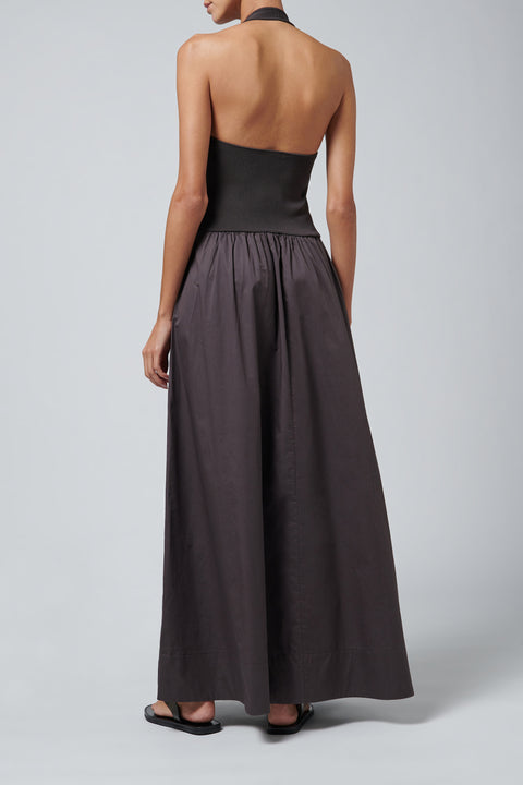 Brown Halter Gathered Dress
