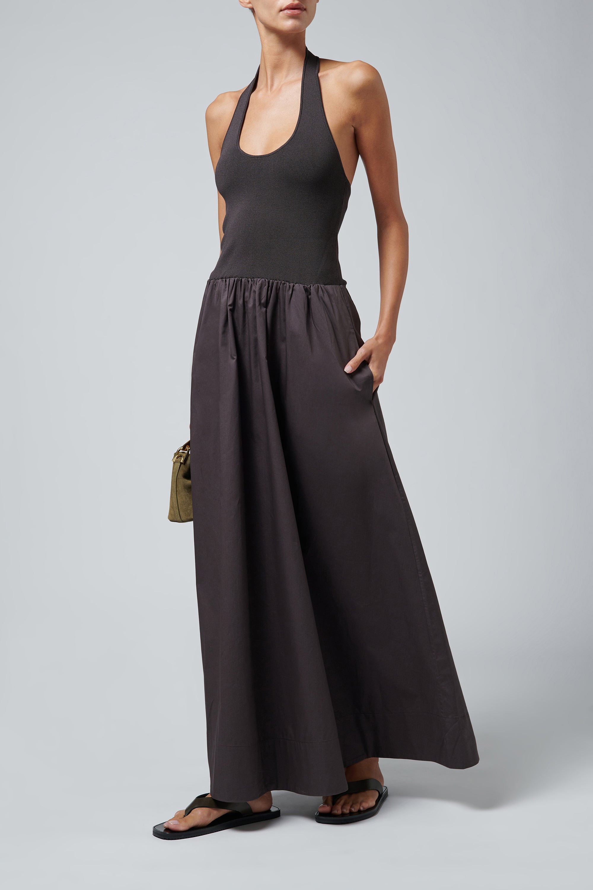 St. Agni Brown Halter Gathered Dress
