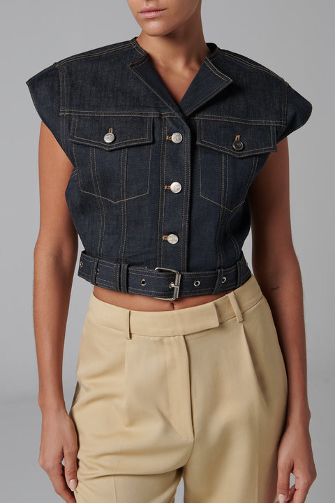 Blue Collarless Denim Jacket