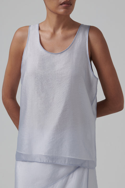 Blue Sheer Layered Sleeveless Tank Top