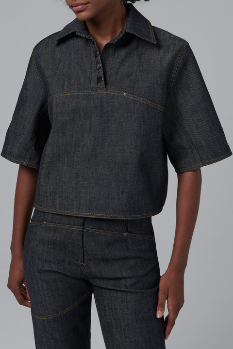 Blue Front Clasp Denim Polo