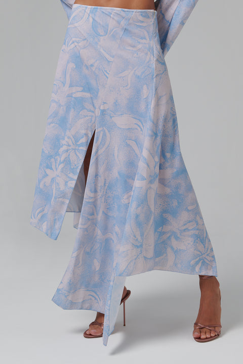 Blue Asymmetric Midi Skirt