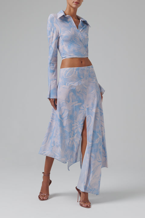 Blue Asymmetric Midi Skirt