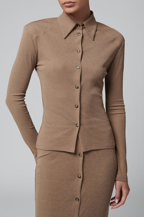 Brown Fitted Shirt With Shoulder Pads