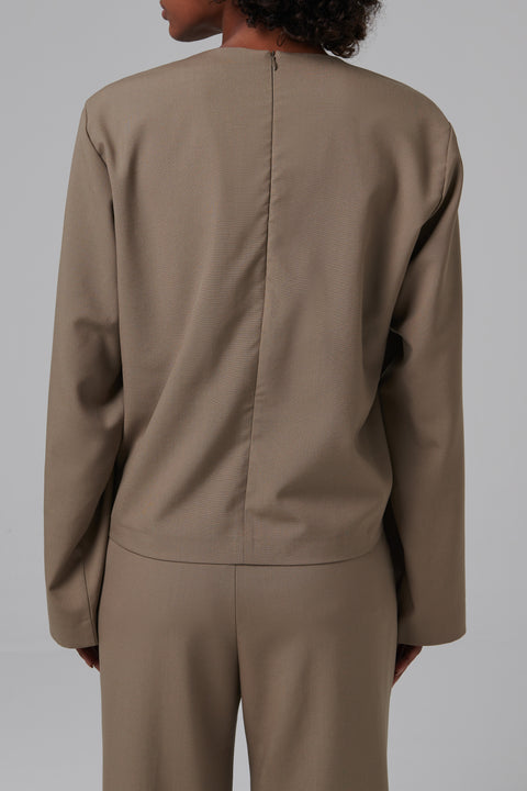 Brown Draped Wool Top