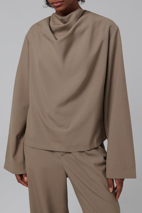 Brown Draped Wool Top