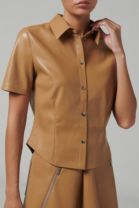 Brown Clare Vegan Leather Shirt