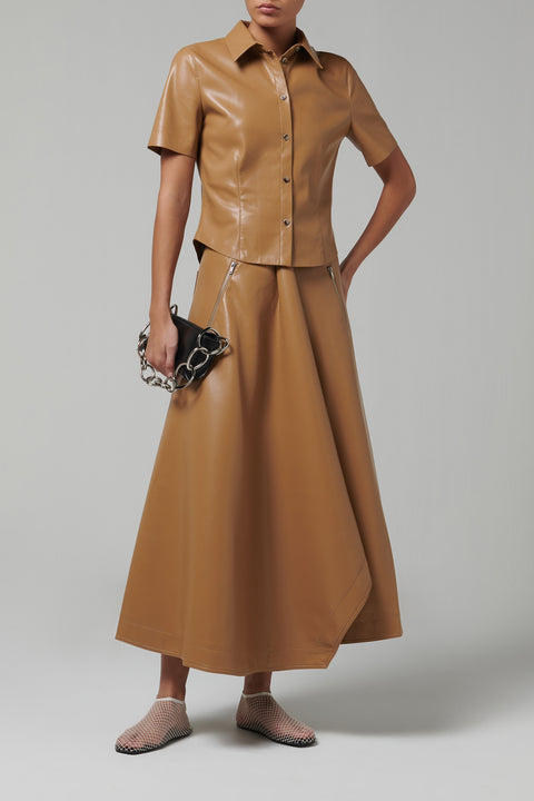 Brown Clare Vegan Leather Shirt