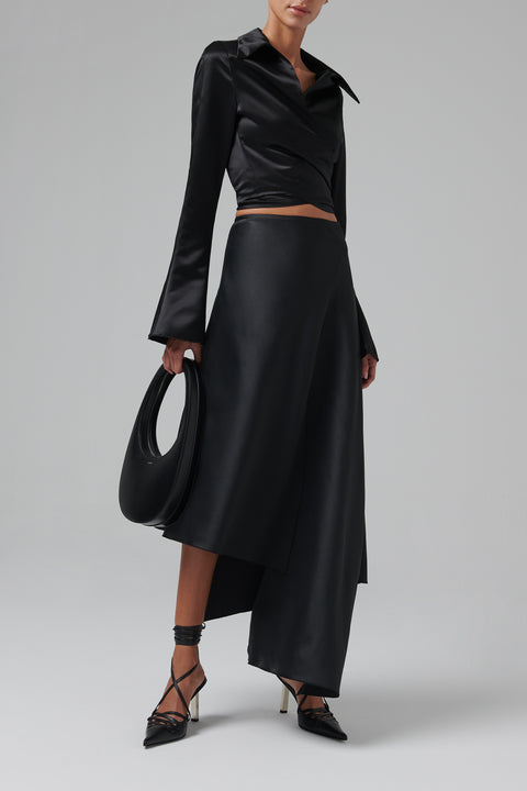 Black Flared Sleeve Wrapped Shirt