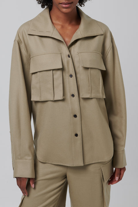 Khaki High Neck Wool Shirt