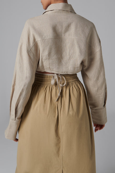Beige Cropped Wrap Shirt