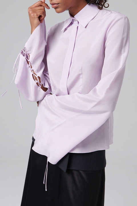 Purple Flared Sleeve Silk Blouse