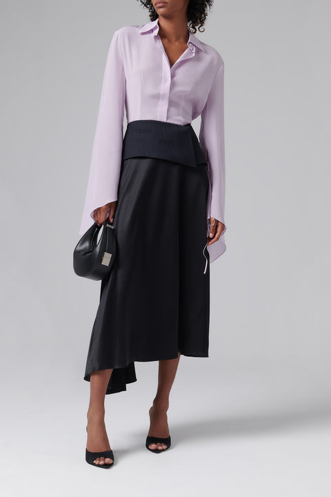 Purple Flared Sleeve Silk Blouse