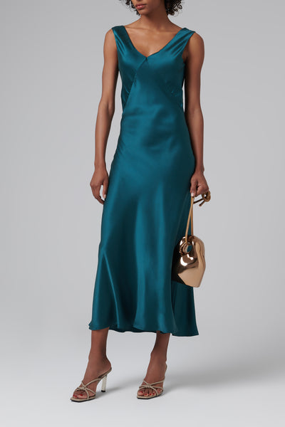 Asceno Green Silk Midi Dress Fabric of Society